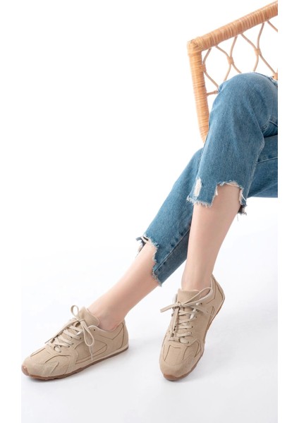 Rs-01 Bej Süet Ince Taban Günlük Spor Ayakkabı
