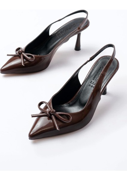 İNF-4500 Kahve Rugan Günlük Arkası Açık Fiyonklu Topuklu Bayan Ayakkabı modelleri