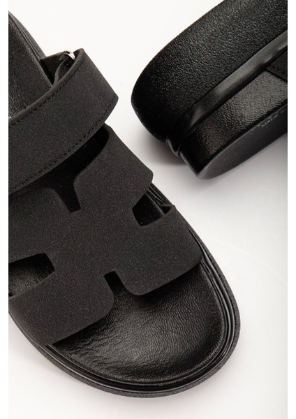 24422-HERMES Siyah Dolgu Topuk Kadın Sandalet fırsatları