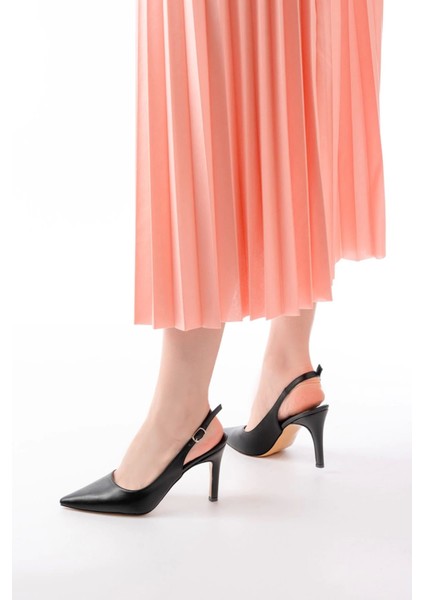 ST-1153 Siyah Günlük Arkası Açık 9 cm Topuklu Kadın Ayakkabı fiyatları