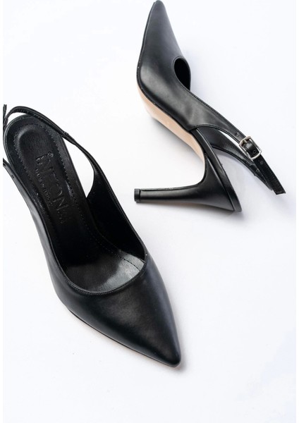 ST-1153 Siyah Günlük Arkası Açık 9 cm Topuklu Kadın Ayakkabı fırsatları