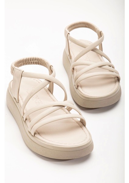 24413-841 Bej Dolgu Topuk Kadın Sandalet modelleri