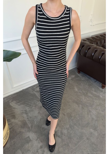 Merserize Çizgili Basic Elbise- Siyah fiyatları