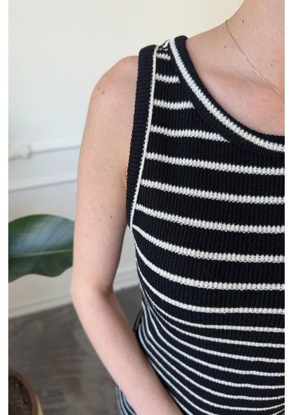 Merserize Çizgili Basic Elbise- Siyah modelleri