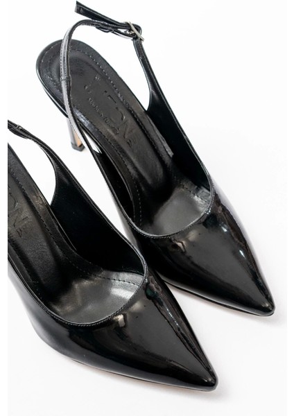 ST-1153 Siyah Rugan Günlük Arkası Açık 9 cm Topuklu Kadın Ayakkabı fiyatları