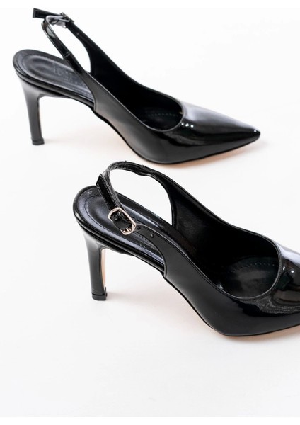 ST-1153 Siyah Rugan Günlük Arkası Açık 9 cm Topuklu Kadın Ayakkabı modelleri