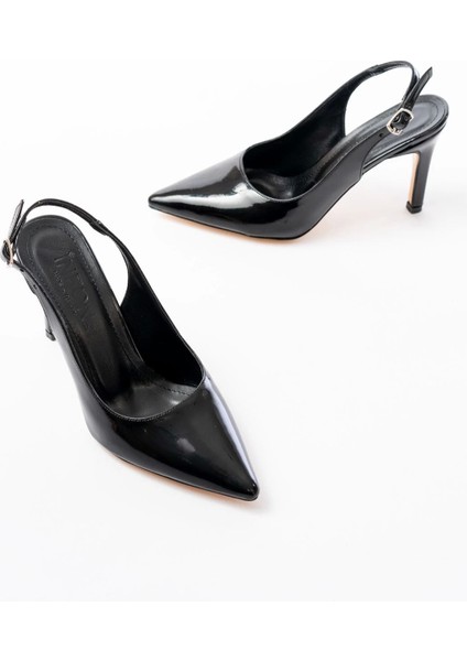 ST-1153 Siyah Rugan Günlük Arkası Açık 9 cm Topuklu Kadın Ayakkabı indirimleri