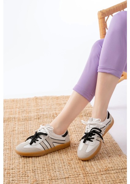 M-6005 Beyaz Garni Bağcıklı Termo Taban Günlük Kadın Spor