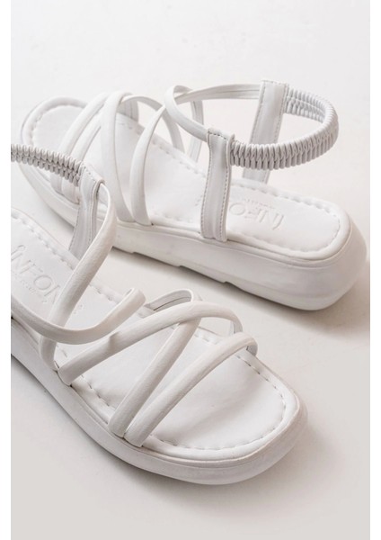 841-841 Beyaz Lastikli Günlük Kadın Sandalet modelleri