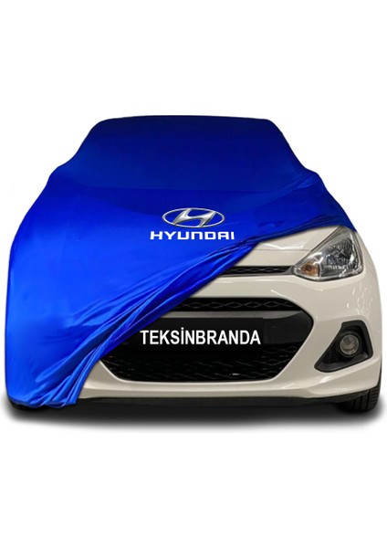 Hyundai I10 2 (2017 - ) Mavi Kumaş Araba Branda Logolu Kumaş Araba Brandası Penye Oto Branda