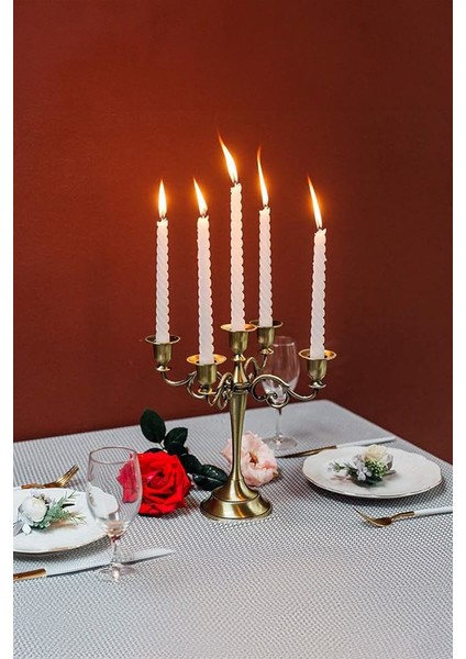 5 Gözlü Metal Retro Şık Restoran Düğün Şamdan Dekoratif Mumluk MT156RT