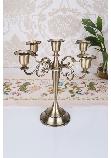 5 Gözlü Metal Retro Şık Restoran Düğün Şamdan Dekoratif Mumluk MT156RT