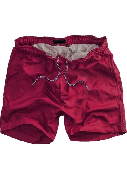 Slim Fit Su Itici Kumaş Fileli Deniz Şortu--Fuşya--