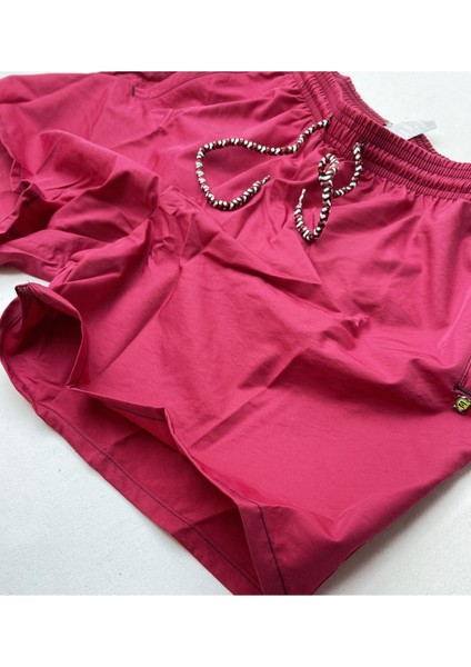 Slim Fit Su Itici Kumaş Fileli Deniz Şortu--Fuşya--