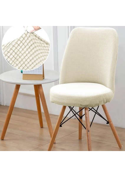 Bambu Kareli Kumaş Esnek Lastikli ,oval Sandalye Kılıfı - Krem 6Adet