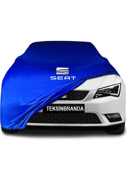 Seat Leon (2012 - 2016) Mavi Kumaş Araba Branda Logolu Kumaş Araba Brandası Penye Oto Branda