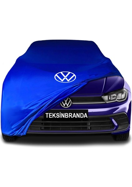 Volkswagen Polo 6 (2021 - ) Mavi Kumaş Araba Branda Logolu Kumaş Araba Brandası Penye Oto Branda