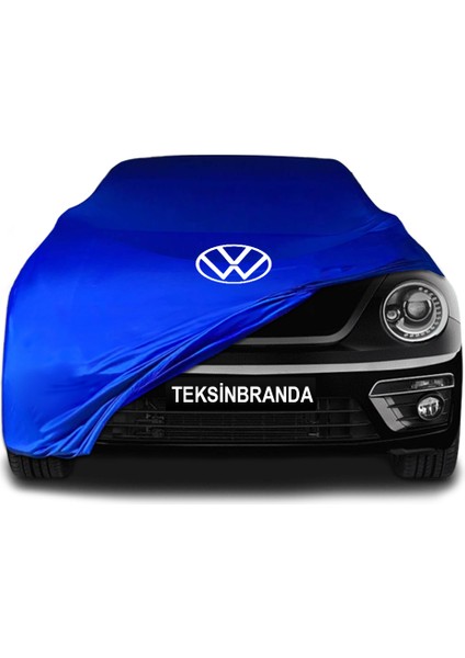 Volkswagen Beetle Mavi Kumaş Araba Branda Logolu Kumaş Araba Brandası Penye Oto Branda
