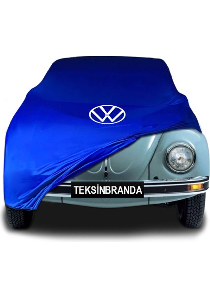 Volkswagen Beetle Clasic Mavi Kumaş Araba Branda Logolu Kumaş Araba Brandası Penye Oto Branda