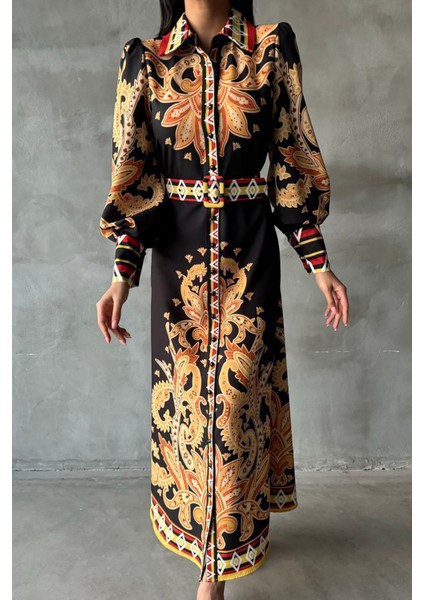 Kadın Siyah Kemerli Uzun Elbise NBMS2395 fiyatları