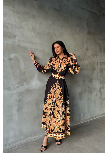 Kadın Siyah Kemerli Uzun Elbise NBMS2395 modelleri