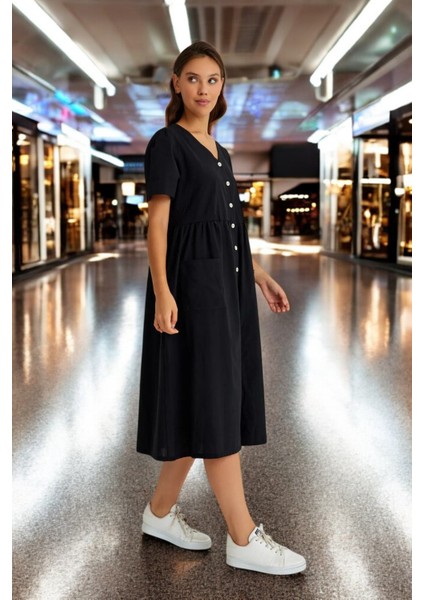 V Yaka Beli Büzgülü Keten Elbise modelleri