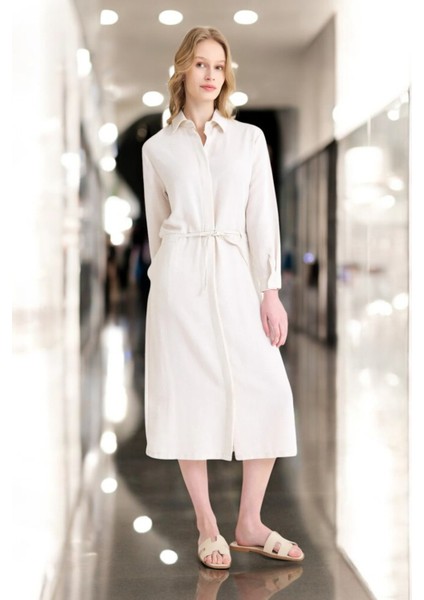 Bağcık Detaylı Yazlık Şık Keten Elbise