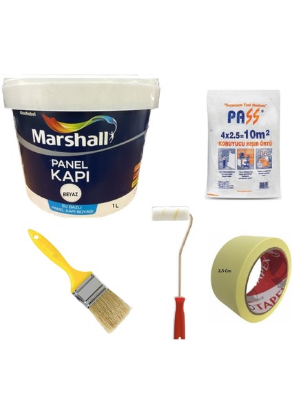 Su Bazlı Kokusuz Amerikan Panel Kapı Boyası Su Bazlı 1 Lt - 6 Parça Boyama Seti