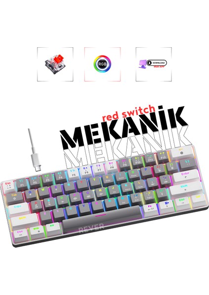 Mekanik Oyuncu Klavyesi Red Switch Rgb LED Işıklı Kablolu Gaming Klavye