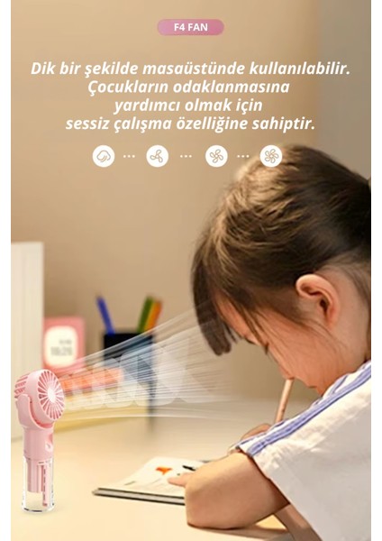 F4 Şarj Edilebilir Mini El Spreyli Fan Rüzgar Enerjisi Etkili Masaüstü Su Buharlı Vantilatör fiyatları