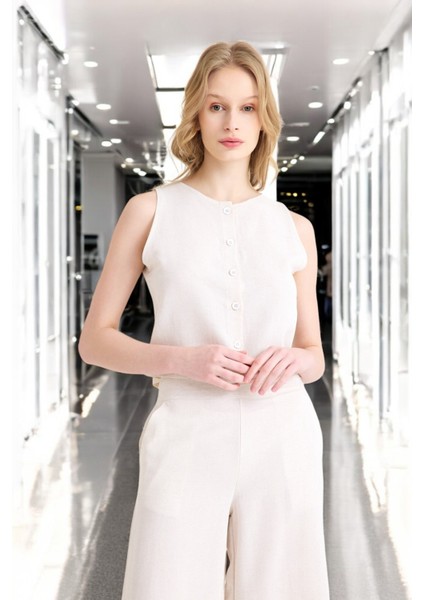 Yazlık Sırt Detaylı Kolsuz Rahat Keten Takım indirimleri