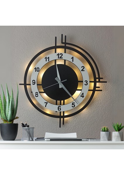 Beyaz Siyah LED Işıklı Duvar Saati | Modern Şık 40 cm Dekoratif Duvar Saati