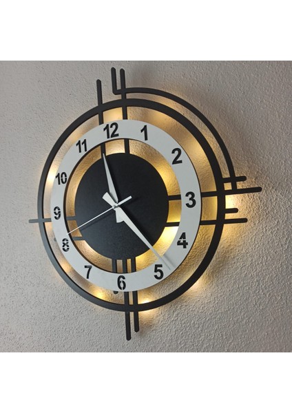 Beyaz Siyah LED Işıklı Duvar Saati | Modern Şık 40 cm Dekoratif Duvar Saati modelleri