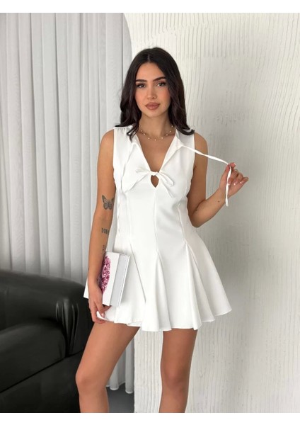 Göğüs Bağlamalı Kolsuz Mini Boy Elbise - Beyaz fırsatları