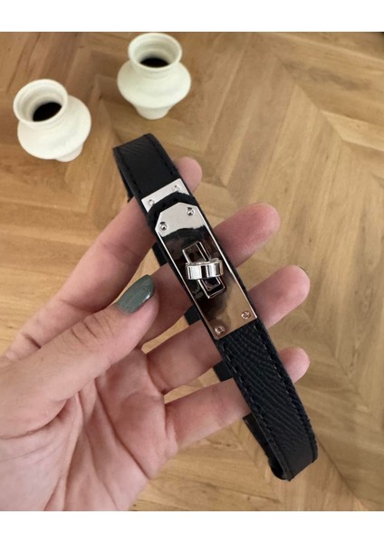 Silver kilit tokalı dikişli kemer 2cm siyah