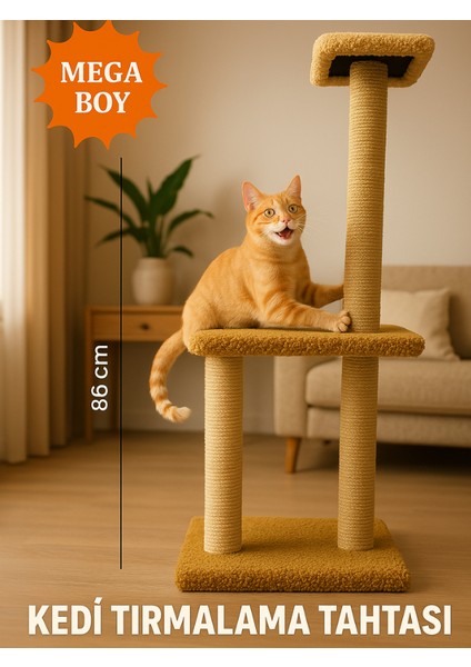 Peluş Dokulu Yumuşacık 86 cm İki Katlı Mega Boy Kedi Tırmalama Tahtası Soft Sevilen Renkler