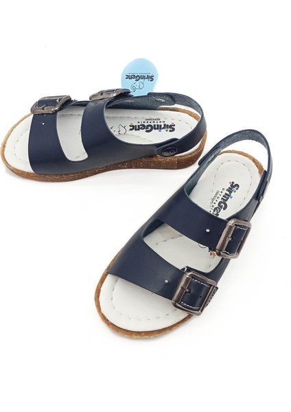 Şirin Genç Ortopedik Lacivert Renk Bantlı Tokalı Erkek Çocuk Sandalet