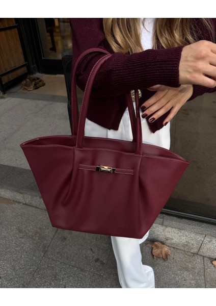 Dokulu Oversize Günlük Çanta Bordo