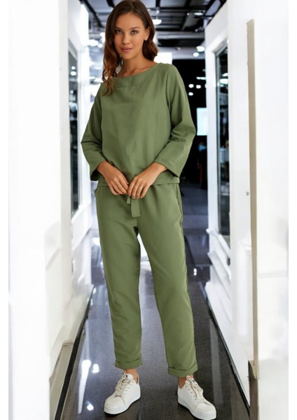 Yazlık Kemerli Alt Üst Keten Takım