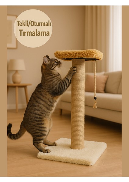 Peluş Dokulu Oturmalı Tek Stepli Kedi Tırmalama Tahtası 44 cm Soft Sevilen Renkler