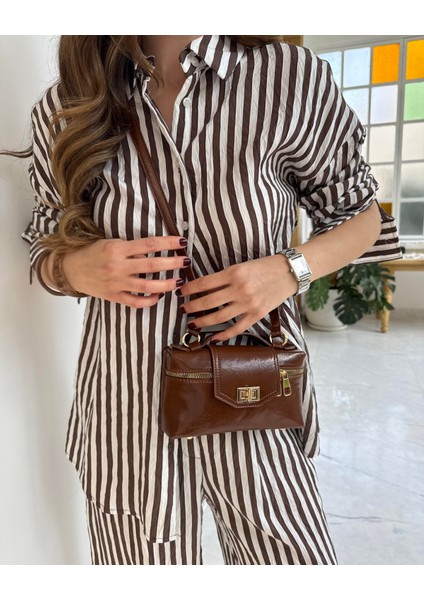 Fermuarlı Kilit Detaylı Omuz Çantası Taba