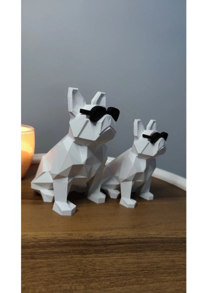 2 Li Bulldog Figürlü Modern Dekoratif Hediyelik Beyaz Siyah 15CM/12CM