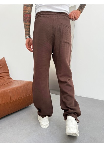 Erkek Müslin Kumaş Baggy Pantolon - Kahve fırsatları