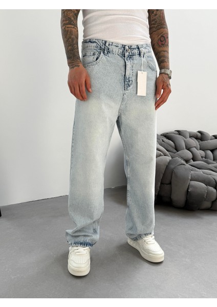 Erkek Buz Mavi Yıkamalı Relax Baggy - Buz Mavi fırsatları