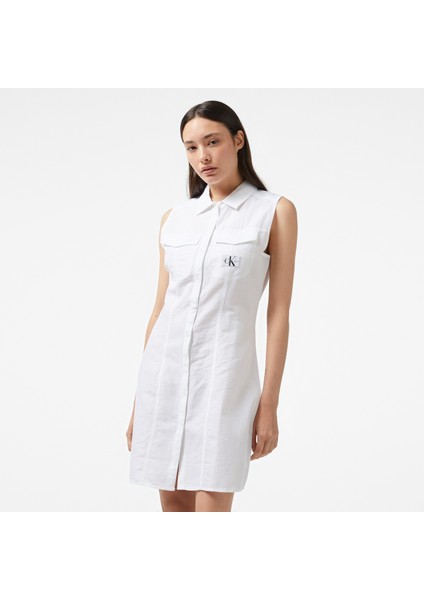Sleeveless Cotton Shırt Dress Elbise Kadın