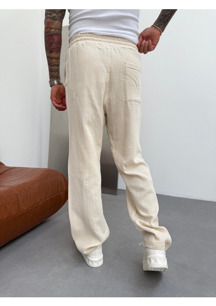 Erkek Müslin Kumaş Baggy Pantolon - Bej