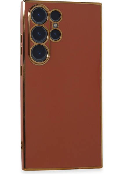 Samsung Galaxy S24 Ultra Kenarları Gold Renkli Parlak Şık Kılıf Case