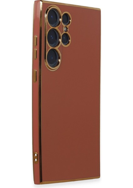 Samsung Galaxy S24 Ultra Kenarları Gold Renkli Parlak Şık Kılıf Case