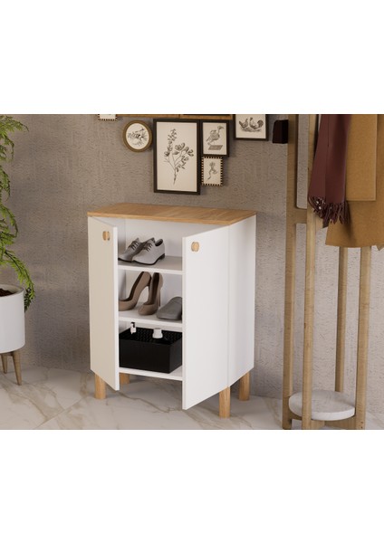 Bohem %100 Mdf 2 Kapaklı 3 Raflı Çok Amaçlı Ayakkabılık Erzak Dolabı Legnano
