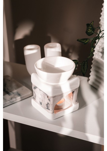 Fil Desenli | Seramik El Yapımı Buhurdanlık | Mumluk | Dekoratif Buhardanlık (1 Tealight Mum Ile)